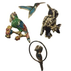 Colorful Bird Brooch/Pin Four Piece Lot